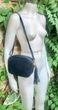Small leather bag in navy blue. Crossbody / shoulder bag in dark blue GENUINE leather. Adjustable strap, zipper. Navy leather purse + tassel