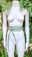 Sage green leather belt. Light green waist belt. Genuine leather wrap belt. Mint green obi belt. Green wraparound dress belt