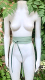Sage green leather belt. Light green waist belt. Genuine leather wrap belt. Mint green obi belt. Green wraparound dress belt