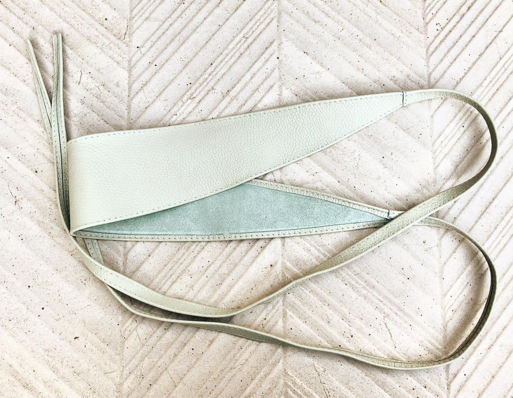 Sage green leather belt. Light green waist belt. Genuine leather wrap belt. Mint green obi belt. Green wraparound dress belt