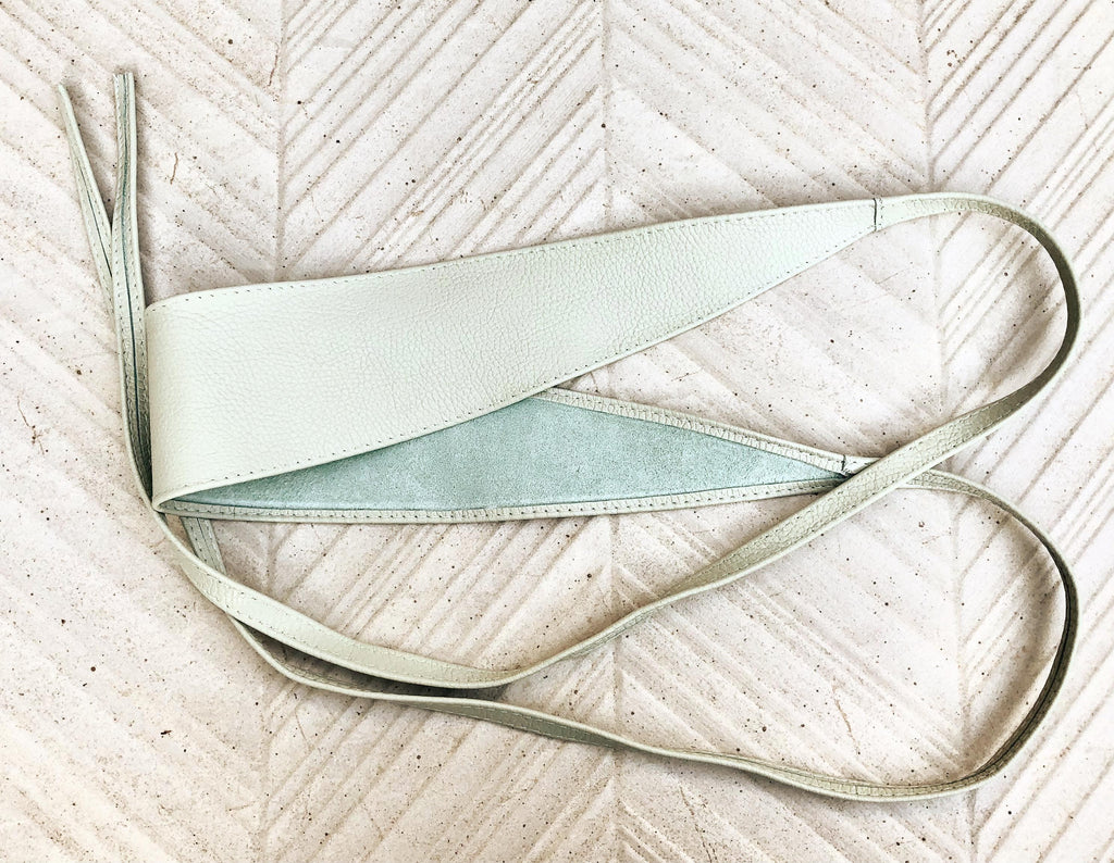 Sage green leather belt. Light green waist belt. Genuine leather wrap belt. Mint green obi belt. Green wraparound dress belt
