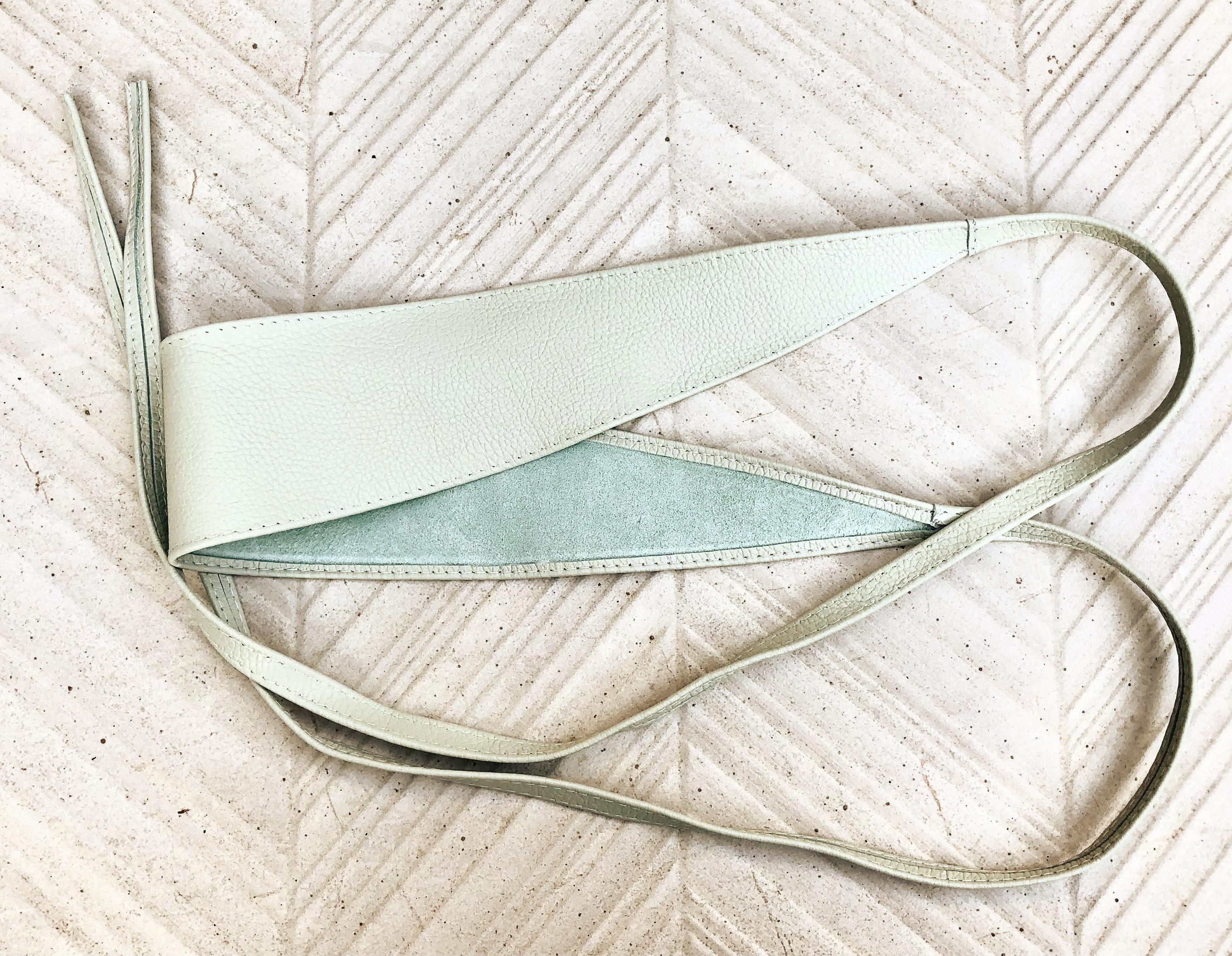 Sage green leather belt. Light green waist belt. Genuine leather wrap belt. Mint green obi belt. Green wraparound dress belt