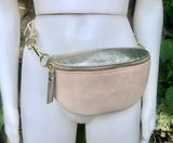 Beige - GOLD fanny pack. Small leather crossbody/ hip bag, bum pack bag in GENUINE leather. Beige -GOLD purse with adjustable strap