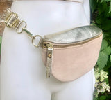 Beige - GOLD fanny pack. Small leather crossbody/ hip bag, bum pack bag in GENUINE leather. Beige -GOLD purse with adjustable strap