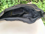 BLACK leather bag. Washed genuine leather crossbody / shoulder bag / wristlet. Black distressed braided leather purse with adjustable strap.