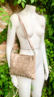 Crossbody bag. Taupe BROWN boho leather purse with bronze color tacks Genuine suede leather messenger bag. Light brown crossbody bag