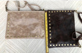 Crossbody bag. Dark BROWN boho leather purse with bronze color tacks. Genuine suede leather messenger bag. Chocolate brown crossbody bag