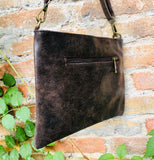 Crossbody bag. Dark BROWN boho leather purse with bronze color tacks. Genuine suede leather messenger bag. Chocolate brown crossbody bag