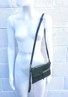 Suede leather bag in DARK GREEN. Crossbody /shoulder bag, in GENUINE leather. Small green suede purse with adjustable strap and zipper.