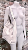 Cream color genuine leather rucksack/ shoulder bag. Light beige genuine leather shopper. Broken white carry all / backpack
