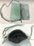 Small leather bag in sage green. GENUINE leather cross body / shoulder bag in light green leather bag with adjustable strap, zipper and flap