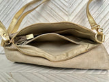 Small leather bag in GOLD. Cross body bag, shoulder bag in GENUINE leather. Metallic shine bag with adjustable strap, zipper and flap.