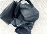 Genuine leather shoulder bag in NAVY blue. Large blue purse. Soft leather dark blue shopper bag.