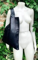 Genuine leather shoulder bag in NAVY blue. Large blue purse. Soft leather dark blue shopper bag.
