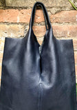 Genuine leather shoulder bag in NAVY blue. Large blue purse. Soft leather dark blue shopper bag.