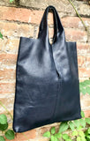 Genuine leather shoulder bag in NAVY blue. Large blue purse. Soft leather dark blue shopper bag.