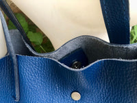 Tote leather bag in cobalt blue. Soft natural genuine leather shopper bag. Dark royal blue leather shoulder bag. Blue leather purse.