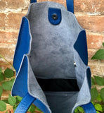 Tote leather bag in cobalt blue. Soft natural genuine leather shopper bag. Dark royal blue leather shoulder bag. Blue leather purse.
