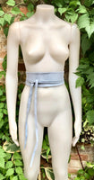 Light blue suede waist belt. Powder blue wrap belt. Blue soft dress belt in natural genuine suede leather. Blue wraparound overall belt.