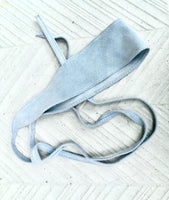 Light blue suede waist belt. Powder blue wrap belt. Blue soft dress belt in natural genuine suede leather. Blue wraparound overall belt.