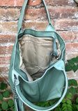 Sage GREEN tote leather bag. Genuine leather shopper. Large carry all bag for your laptop / books. Light green shoulder bag. Mint purse