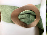 Moss green genuine suede leather waist belt with gold color large buckle. Boho soft green suede wide belt. Green wide dress /overall belt.