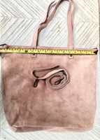 Dusty pink TOTE leather bag with removable crossbody strap. Soft natural genuine suede leather bag with lining. Pink laptop / tablet bag