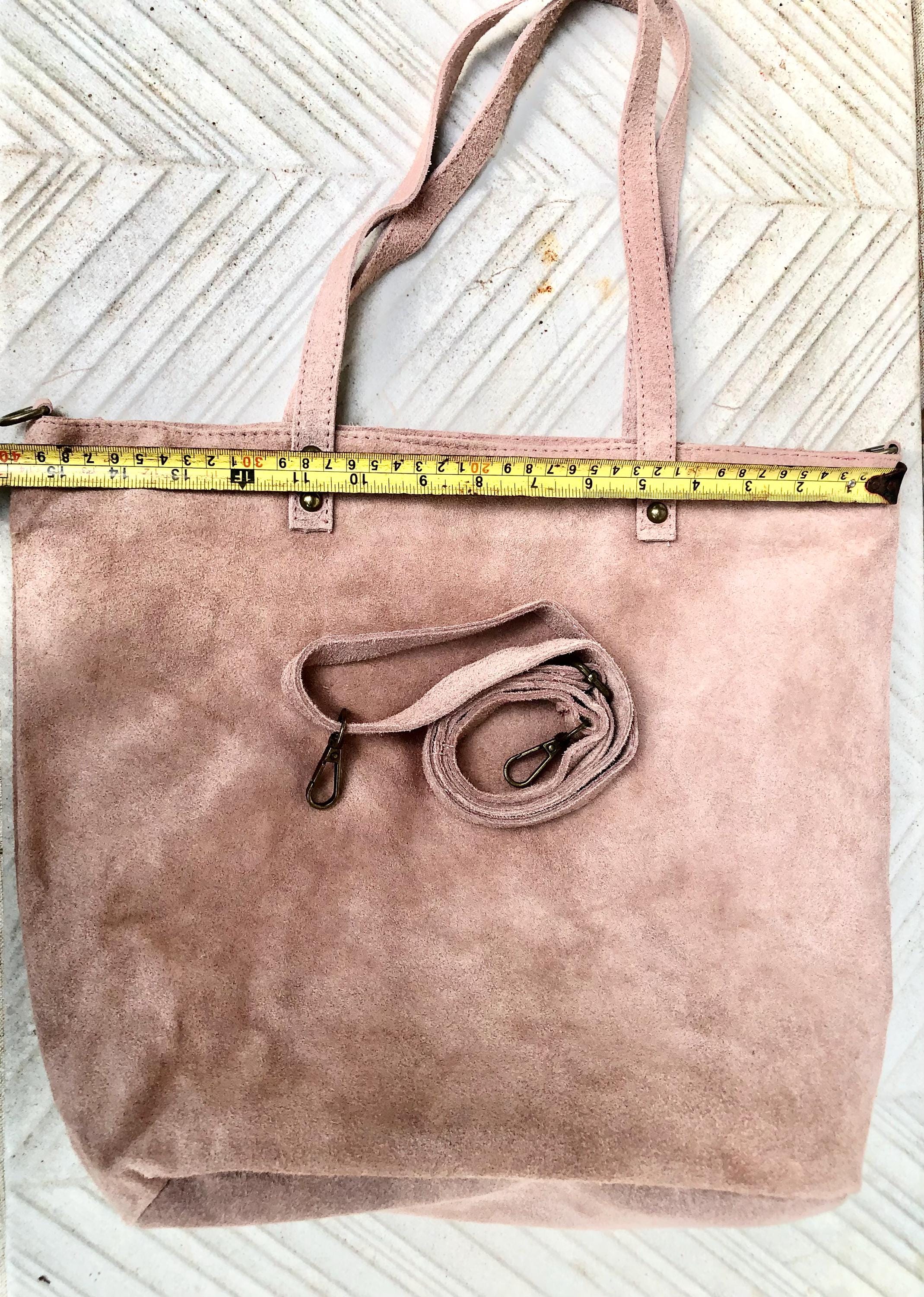 Dusty pink TOTE leather bag with removable crossbody strap. Soft natural genuine suede leather bag with lining. Pink laptop / tablet bag