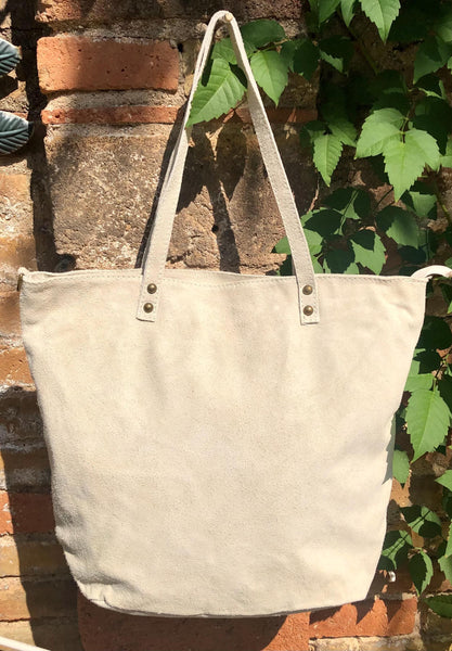 Cream white TOTE leather bag. Removable crossbody strap. Soft natural genuine suede leather bag with lining. Light beige laptop / tablet bag
