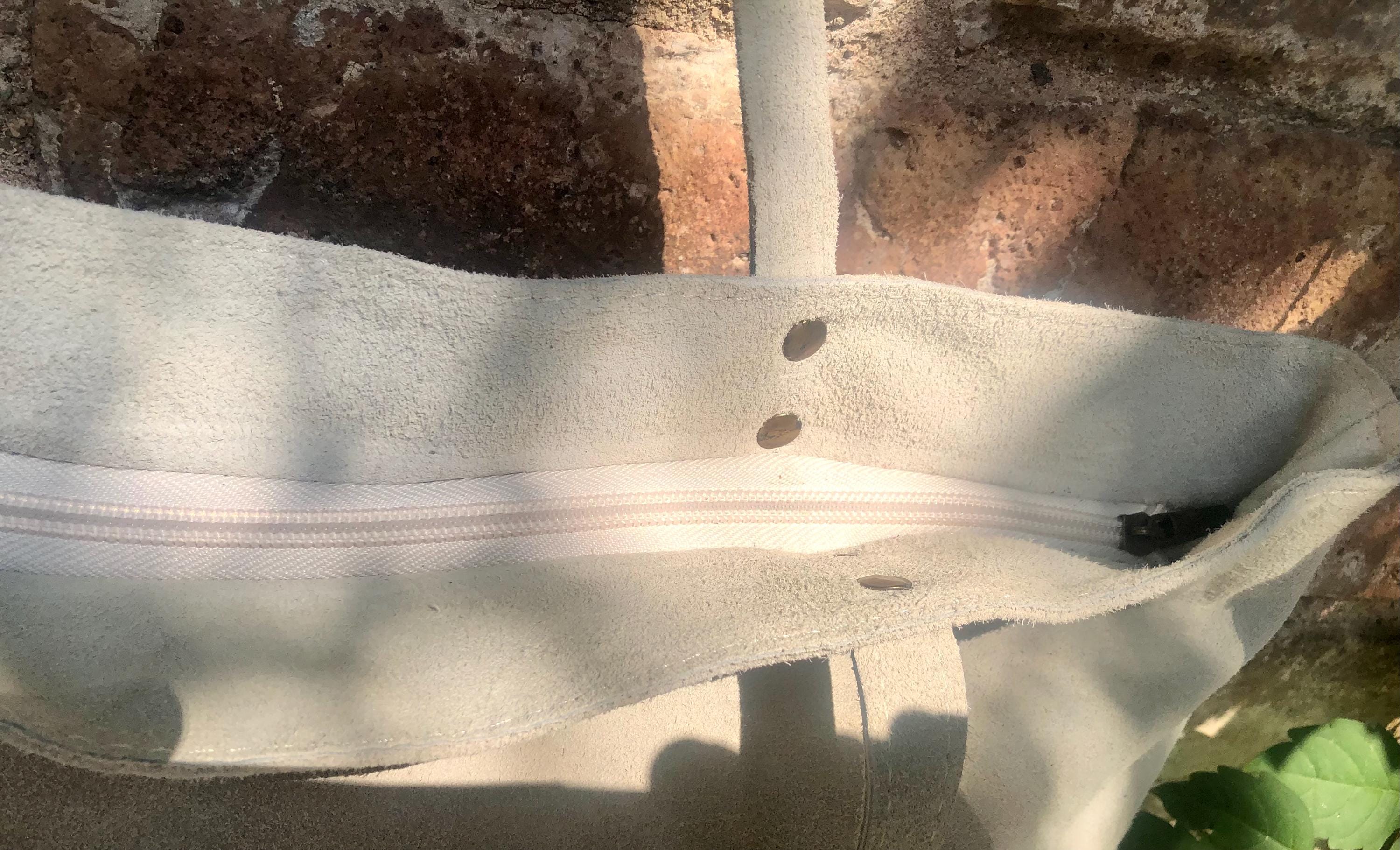 Cream white TOTE leather bag. Removable crossbody strap. Soft natural genuine suede leather bag with lining. Light beige laptop / tablet bag
