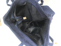 Navy blue suede shopper bag. Slouchy genuine leather tote bag for your laptop, tablet, books. Dark blue suede purse / shoulder bag.