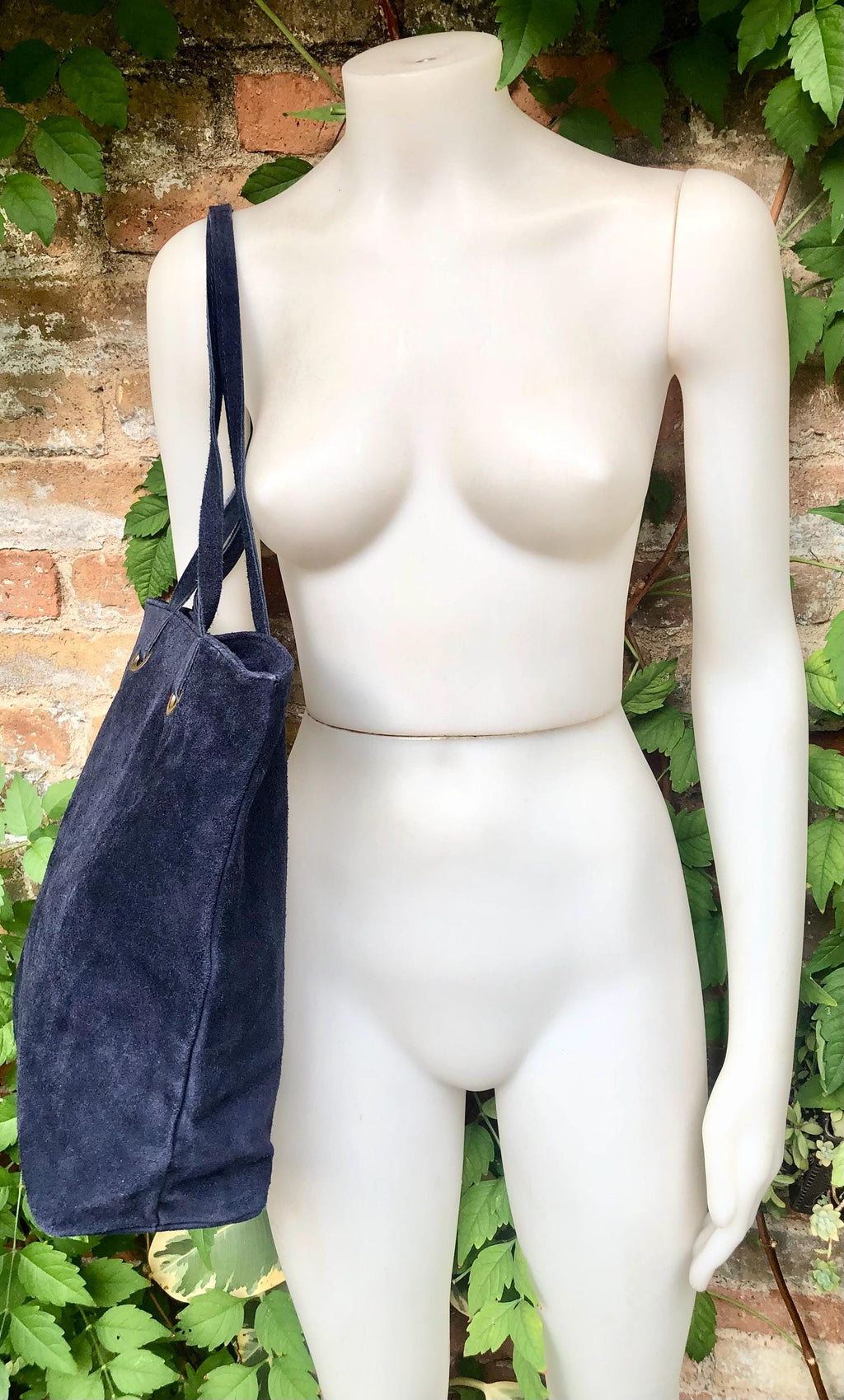 Navy blue suede shopper bag. Slouchy genuine leather tote bag for your laptop, tablet, books. Dark blue suede purse / shoulder bag.
