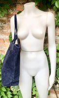 Navy blue suede shopper bag. Slouchy genuine leather tote bag for your laptop, tablet, books. Dark blue suede purse / shoulder bag.