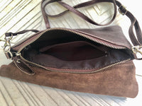 Small leather bag in dark metallic brown. Brown crossbody / bag in GENUINE leather. Dark glitter brown bag with adjustable strap and zipper