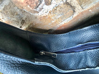 Navy slouch bag. Tote leather bag in dark blue with ZIPPER. Soft genuine leather. Green leather purse. Wide strap leather shoulder bag.