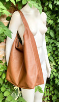Camel brown slouch bag. Tote leather bag in tobacco with ZIPPER. Soft genuine leather. Brown leather purse. Wide strap leather shoulder bag