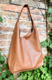 Camel brown slouch bag. Tote leather bag in tobacco with ZIPPER. Soft genuine leather. Brown leather purse. Wide strap leather shoulder bag