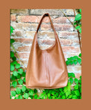 Camel brown slouch bag. Tote leather bag in tobacco with ZIPPER. Soft genuine leather. Brown leather purse. Wide strap leather shoulder bag