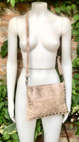 Crossbody bag. Taupe BROWN boho leather purse with bronze color tacks Genuine suede leather messenger bag. Light brown crossbody bag
