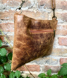 Crossbody bag. Camel BROWN boho leather purse with bronze color tacks. Genuine suede leather messenger bag. Rusty brown crossbody bag