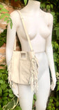 Cream beige crossbody fringed bag. BOHO suede leather bag with FRINGES. Light beige genuine suede leather. Broken white suede purse.