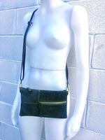 Suede leather bag in DARK GREEN. Crossbody /shoulder bag, in GENUINE leather. Small green suede purse with adjustable strap and zipper.