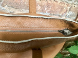 CAMEL BROWN leather bag with zipper. Genuine leather shopper bag. Large TAN brown shoulder bag for your laptop, books. Soft leather shopper