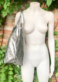 Shoulder leather bag in SILVER. Genuine leather shopper bag. Large carry all bag for your laptop, books. LINED metallic SILVER leather purse