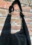 BLACK suede slouchy bag with ZIPPER + lining. Soft natural suede shopper, genuine leather bag. BLACK suede purse . Hobo black suede purse.