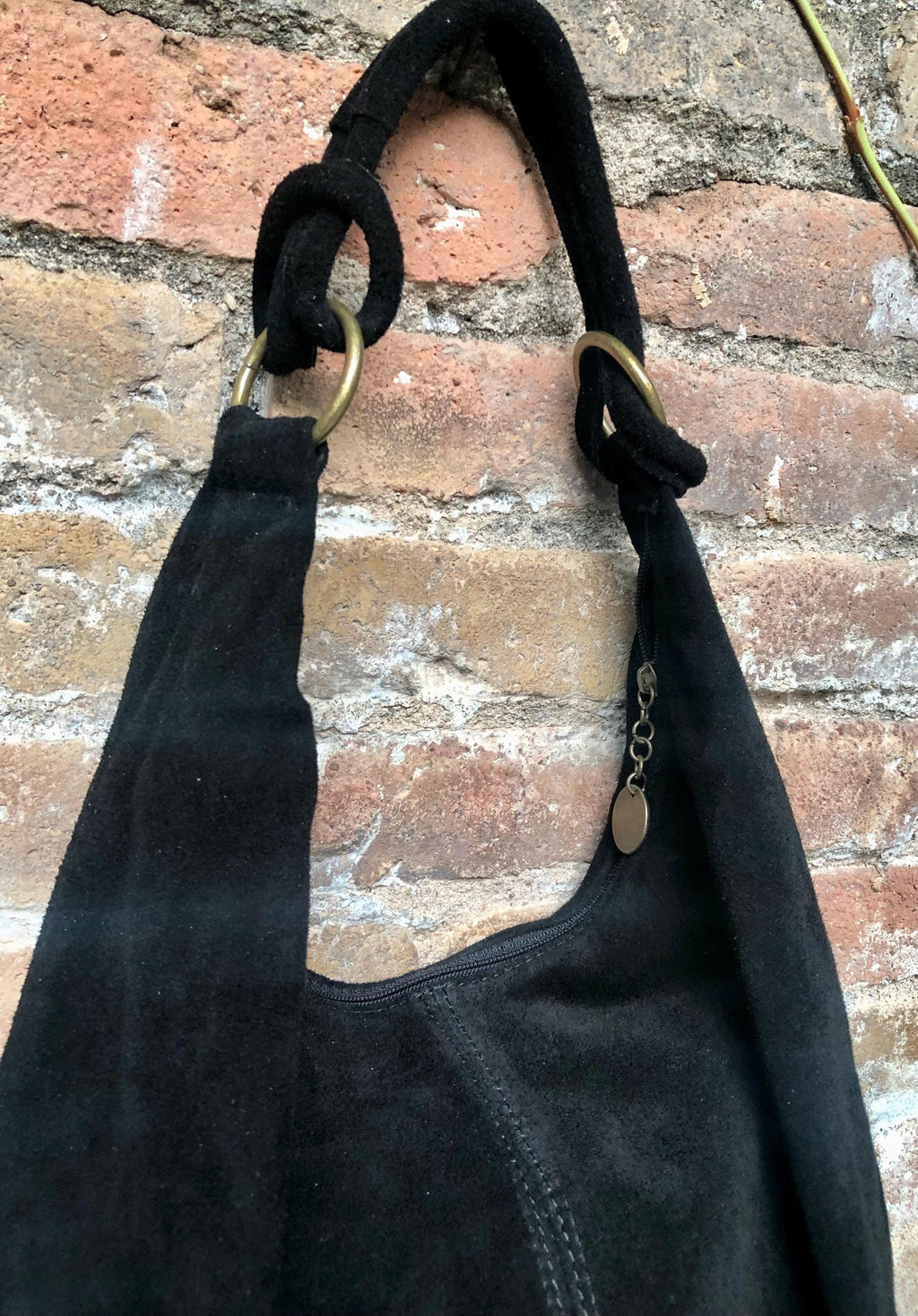 BLACK suede slouchy bag with ZIPPER + lining. Soft natural suede shopper, genuine leather bag. BLACK suede purse . Hobo black suede purse.