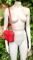 Small red leather bag. GENUINE leather shoulder / cross body bag. Bright red leather purse with tassels, adjustable strap and zipper.