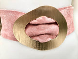 Light PINK leather waist belt with large gold metal buckle. Dusty pink soft genuine leather wide belt. Boho pink suede dress belt.