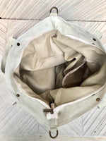 Cream white TOTE leather bag. Removable crossbody strap. Soft natural genuine suede leather bag with lining. Light beige laptop / tablet bag