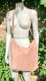 Dusty pink TOTE leather bag with removable crossbody strap. Soft natural genuine suede leather bag with lining. Pink laptop / tablet bag